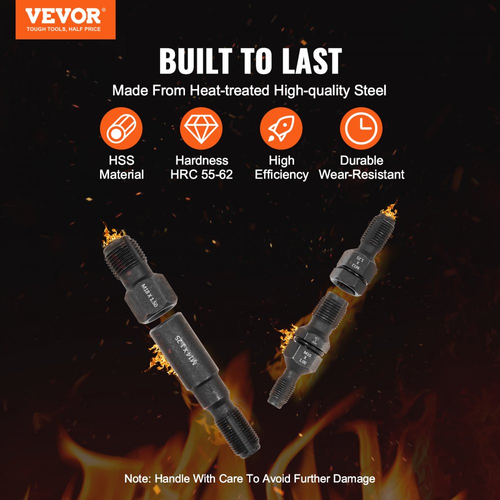 VEVOR 7-Piece Thread Chaser Set, Metric Thread Restorer Tool M10 M12 M14 M18 M20 M22, Rethreading Tool Kit with Storage Case, Heat Treated Carbon Steel, for Automotive Thread Repair Applications