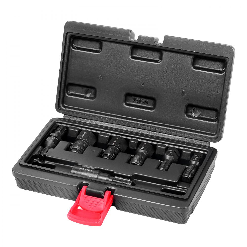 VEVOR 7-Piece Thread Chaser Set, Metric Thread Restorer Tool M10 M12 M14 M18 M20 M22, Rethreading Tool Kit with Storage Case, Heat Treated Carbon Steel, for Automotive Thread Repair Applications