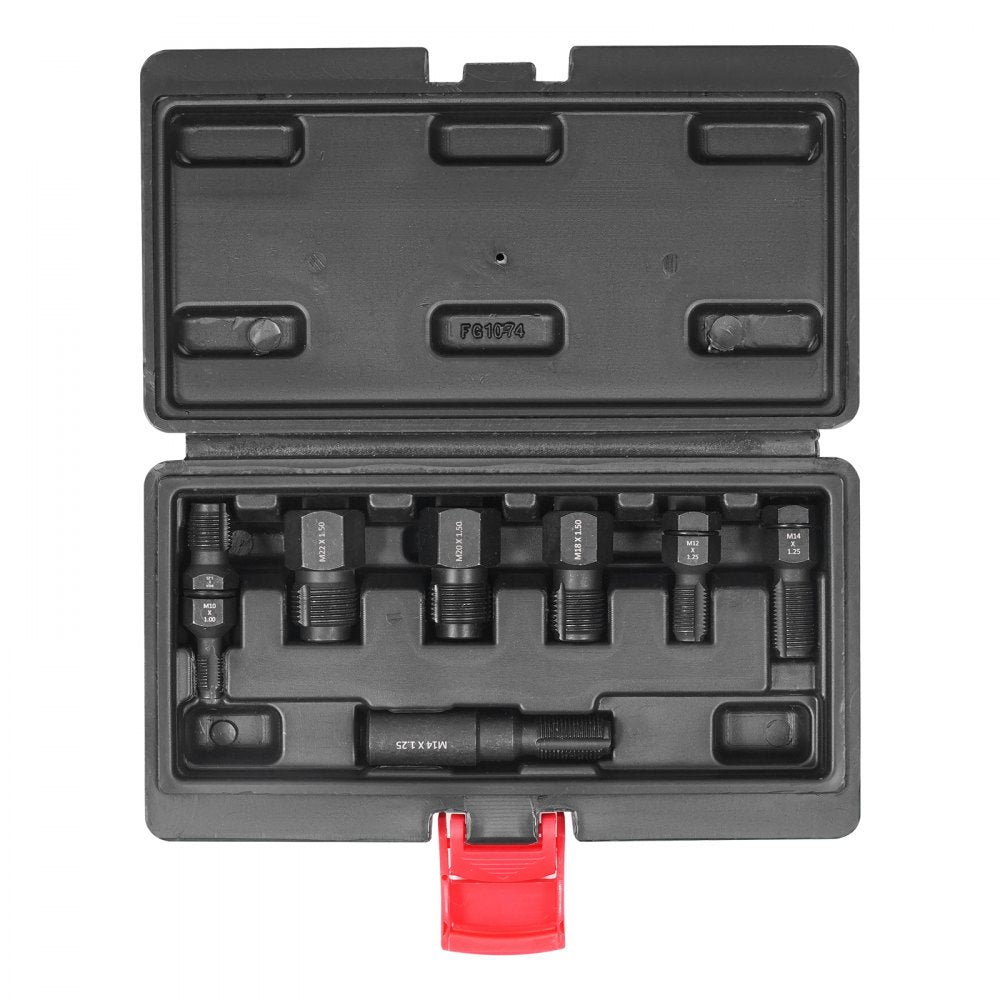 VEVOR 7-Piece Thread Chaser Set, Metric Thread Restorer Tool M10 M12 M14 M18 M20 M22, Rethreading Tool Kit with Storage Case, Heat Treated Carbon Steel, for Automotive Thread Repair Applications