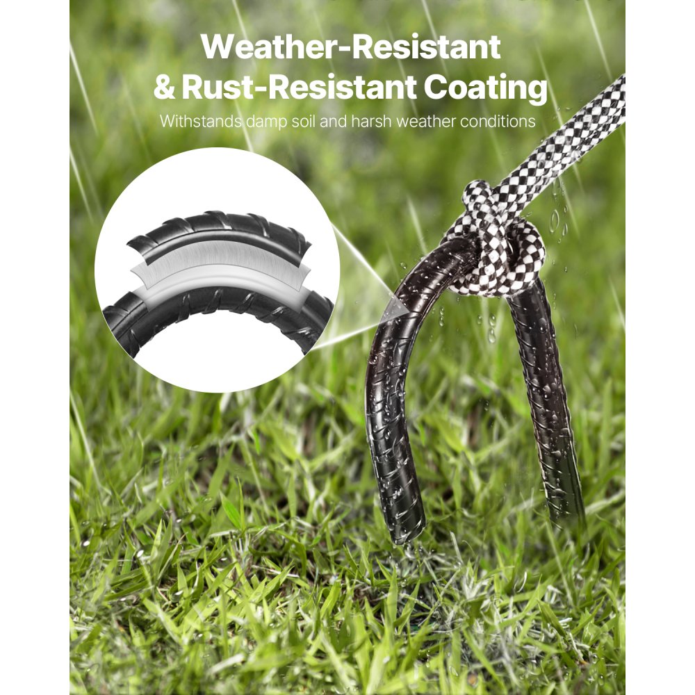 VEVOR Rebar Stakes, 16-Inch, Heavy-Duty 0.4 in Diameter J Hook, Galvanized Steel Ground Anchors with Chisel Point End & Rust-Resistant Coating, for Gardening Support, Fence, Camping Tents (16-Pack)