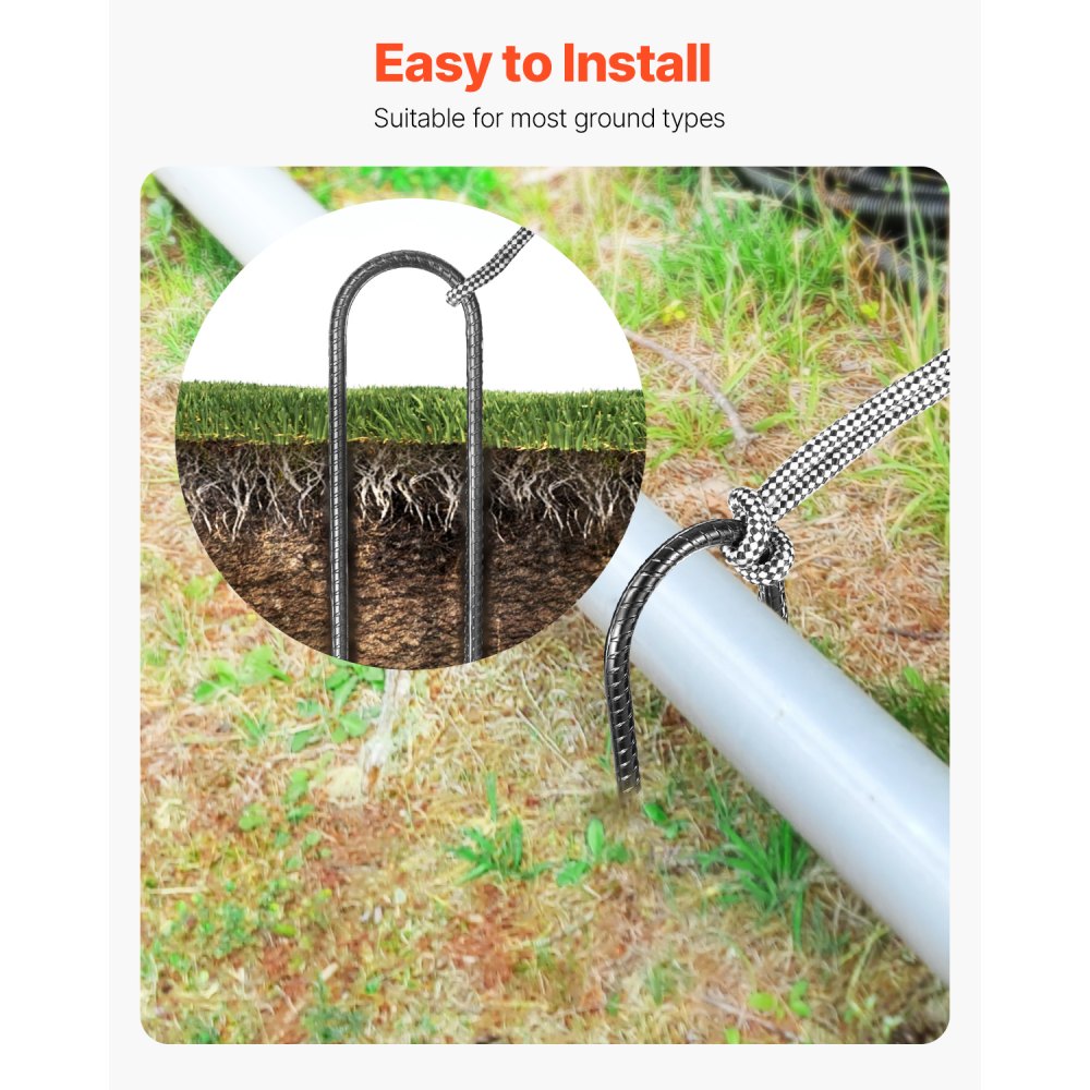 VEVOR Rebar Stakes, 10-Inch, Heavy-Duty 0.32 in Diameter U Shape, Galvanized Steel Ground Anchors with Chisel Point End & Rust-Resistant Coating, for Gardening Support, Fence, Camping Tents (12-Pack)