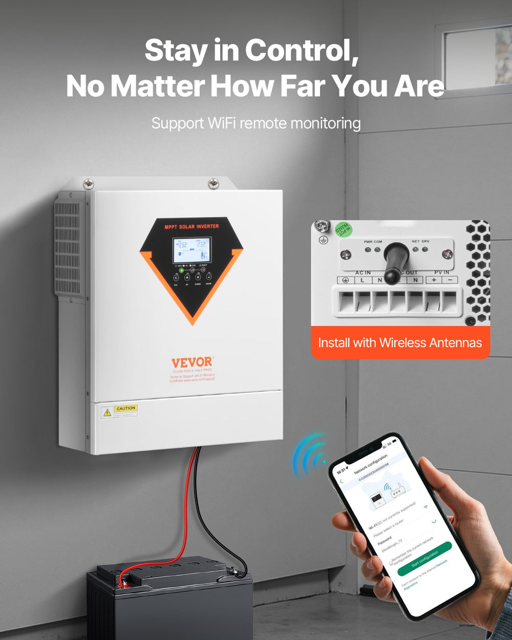 Remote monitoring support via built-in WiFi module and app