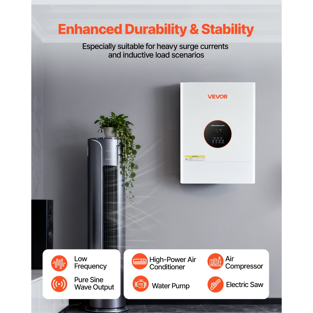 VEVOR 6400W 48V Hybrid Solar Inverter, 120V/240V Split Phase, Built-in 120A MPPT Solar Controller, Low Frequency Pure Sine Wave Power Inverter, for Lead Acid Lithium Battery Off-Grid Systems