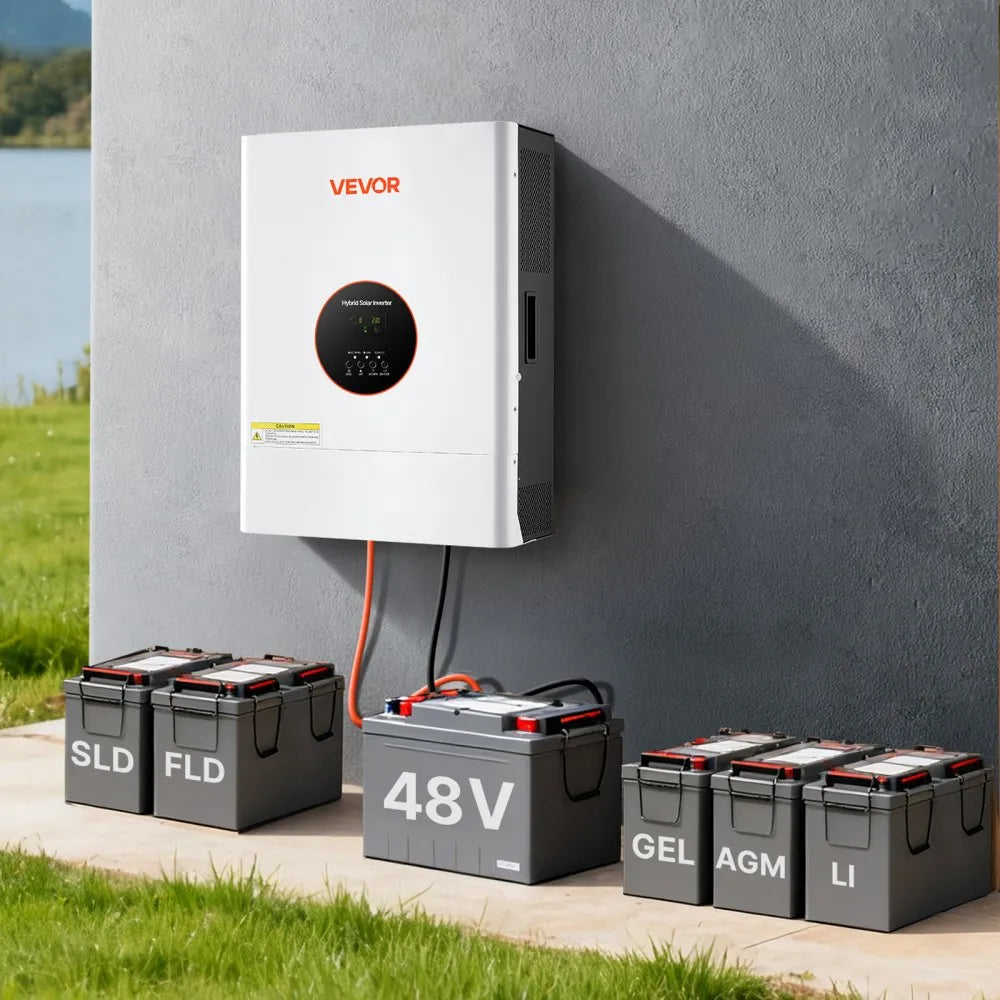 VEVOR 6400W 48V Hybrid Solar Inverter, 120V/240V Split Phase, Built-in 120A MPPT Solar Controller, Low Frequency Pure Sine Wave Power Inverter, for Lead Acid Lithium Battery Off-Grid Systems