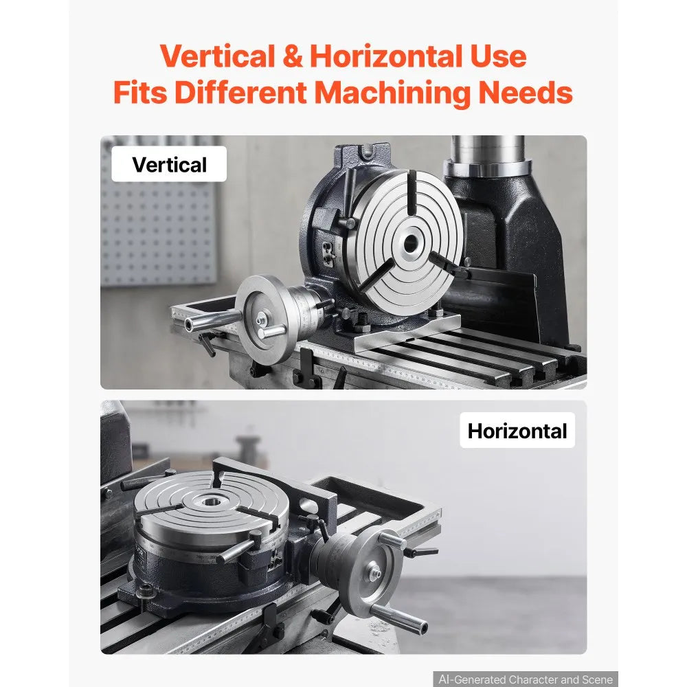 VEVOR Horizontal Vertical Rotary Table 8 in Precision Milling Rotary Table, with T-Slot & Graduated Scale, Worm Gear Adjustment, Cast Iron, Precision Indexing, for Milling Machines & Drill Presses