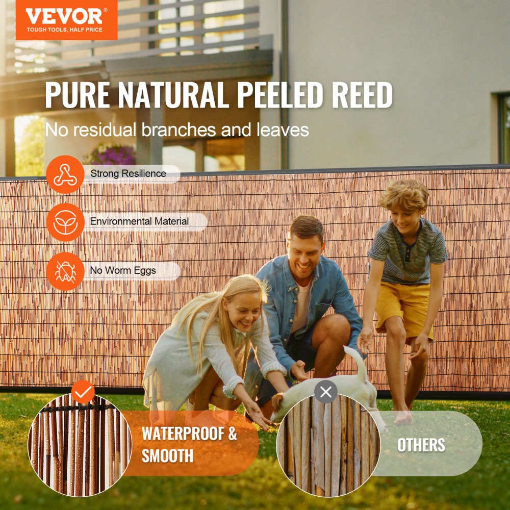 VEVOR Natural Reed Fencing, 4 ft x 16.4 ft, 2 Pack Reed Screen Curtain Balcony Reed Fence Roll for Outdoor Backyard Patio, Decorative Fence for Backyard Garden Fencing Divider, Privacy Panel, Brown
