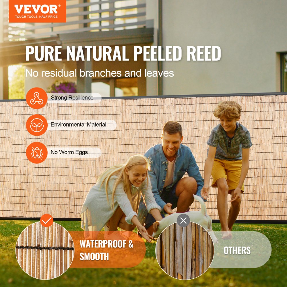 VEVOR Natural Reed Fencing, 4 ft x 16.4 ft, 2 Pack Reed Screen Curtain Balcony Reed Fence Roll for Outdoor Backyard Patio, Decorative Fence for Backyard Garden Fencing Divider, Privacy Screen Panel