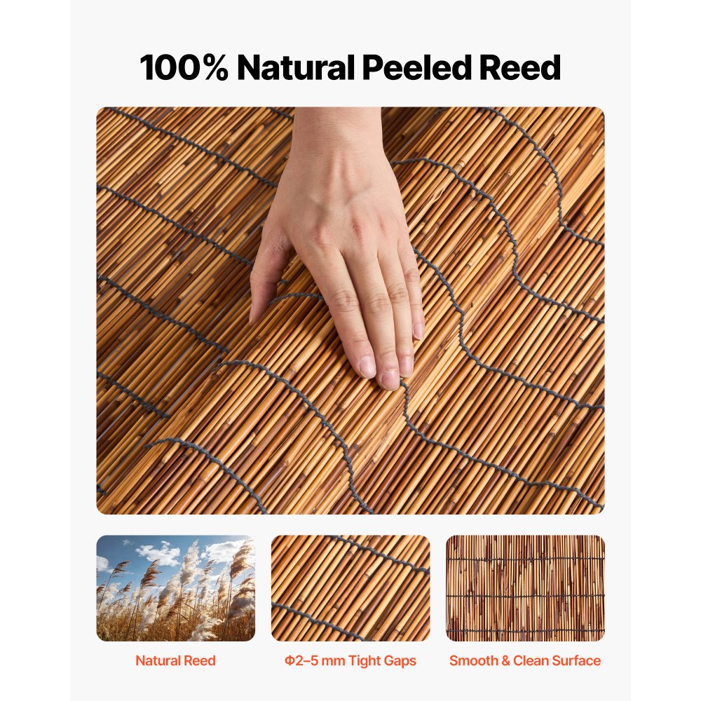 VEVOR Natural Reed Fencing, 6 ft x 16.4 ft, Decorative Natural Reed Fencing Roll, Decorative Fence for Backyard Garden Divider, Privacy Screen Panel Curtain for Balcony Patio Garden Backyard Outdoor