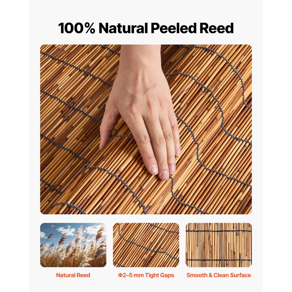VEVOR Natural Reed Fencing, 4 ft x 16.4 ft, Decorative Natural Reed Fencing Roll, Decorative Fence for Backyard Divider, Privacy Screen Panel Curtain for Balcony Patio Garden Backyard Outdoor, Brown