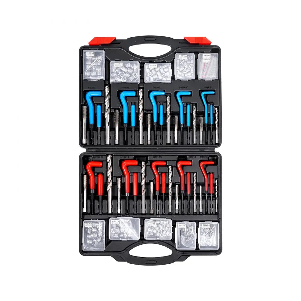 VEVOR Helicoil Thread Repair Kit, 338-Piece SAE and Metric Rethreading Tool Kit, M5, M6, M8, M10, M12, 1/4", 5/16", 3/8", 7/16", 1/2", HSS Drill Bits Thread Inserts Taps Breakoff Installation Tools