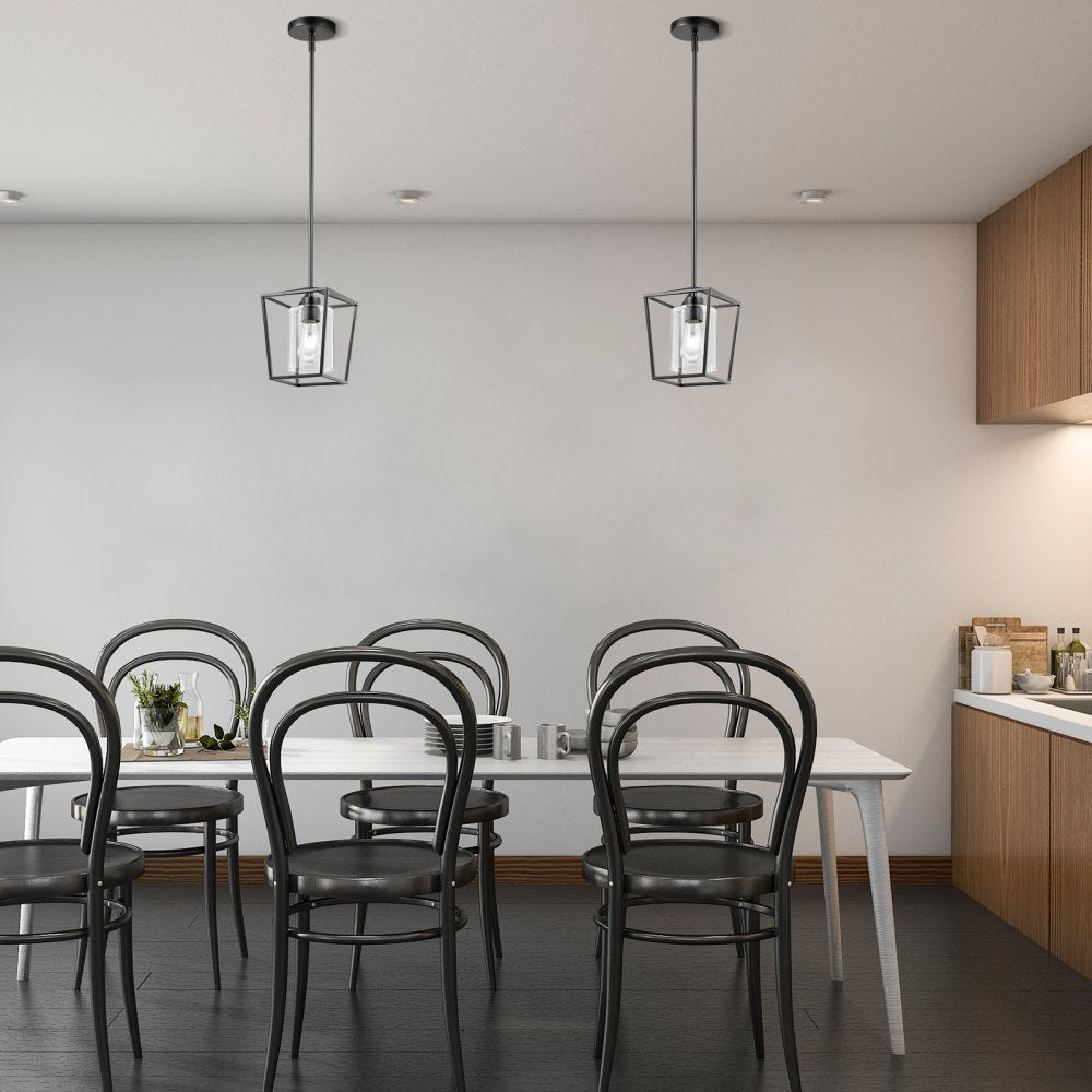 VEVOR 1-Light Black Pendant Light, 1 Pack, Farmhouse Iron Cage Metal Pendant Lighting with Clear Glass Shade, Adjustable Height Hanging Ceiling Lighting for Bedroom, Hallway, Entryway, Kitchen