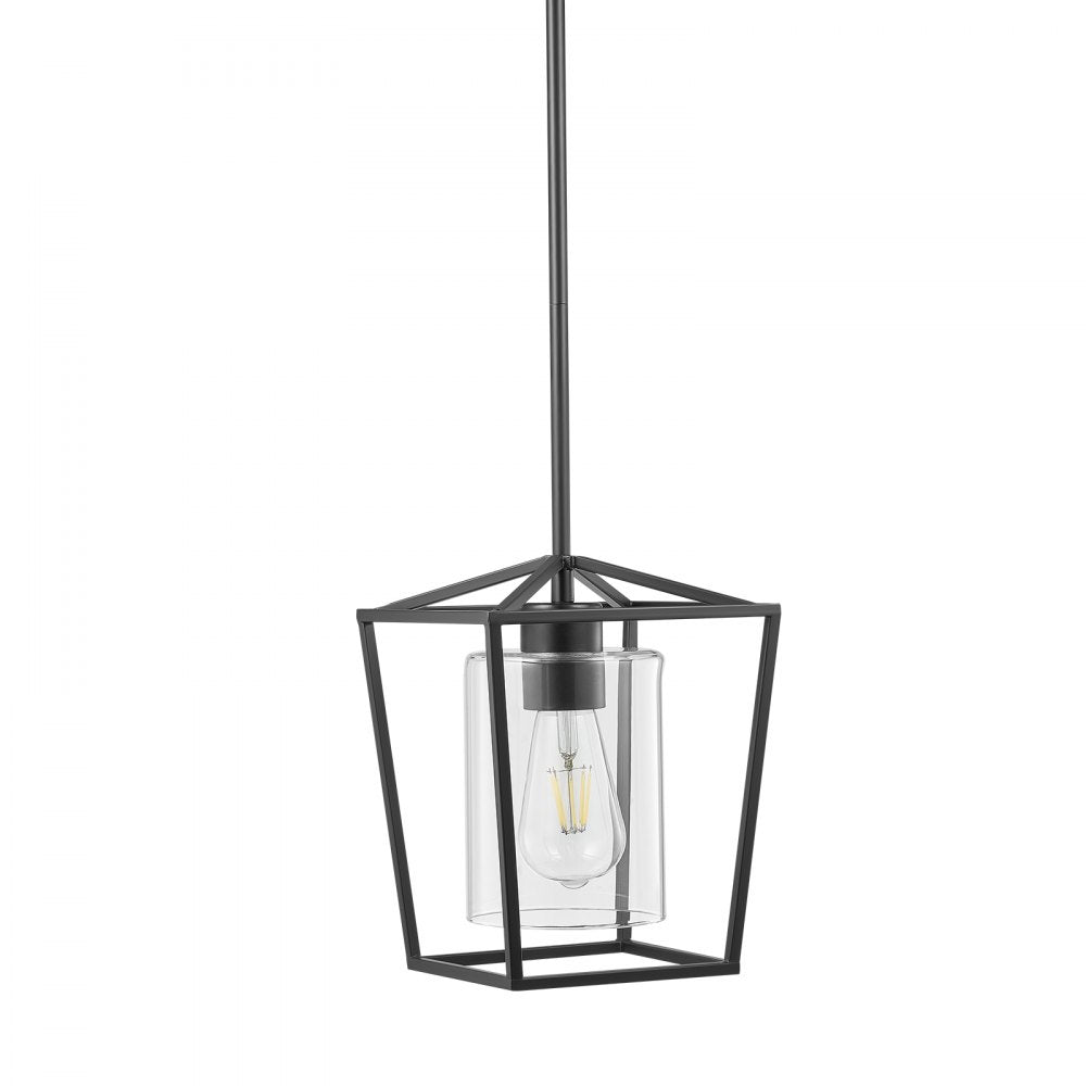 VEVOR 1-Light Black Pendant Light, 1 Pack, Farmhouse Iron Cage Metal Pendant Lighting with Clear Glass Shade, Adjustable Height Hanging Ceiling Lighting for Bedroom, Hallway, Entryway, Kitchen