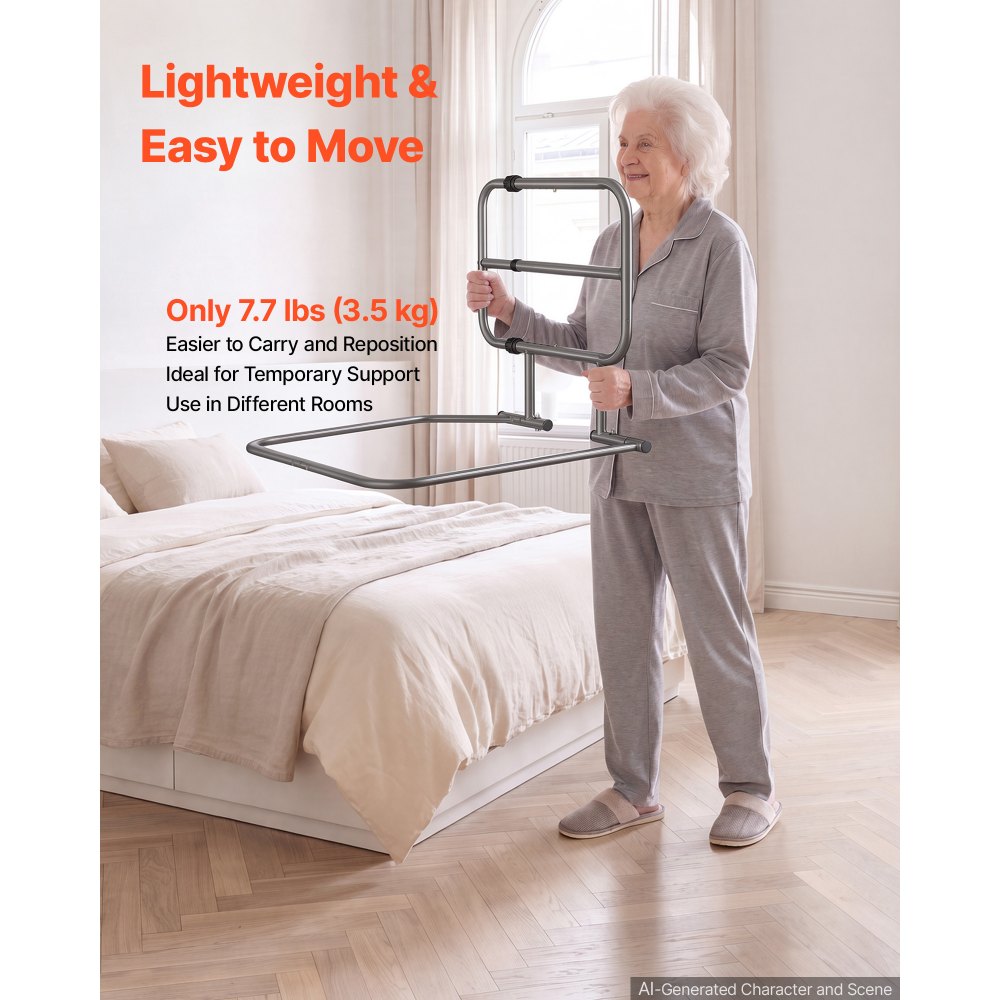 VEVOR Bed Rails for Elderly Adults 200LBS Capacity Bed Side Assist Rail, High-Strength Steel, L-Shaped Bedside Cane for Seniors, Adjustable Handle Length, Fits King Queen Full Twin Beds