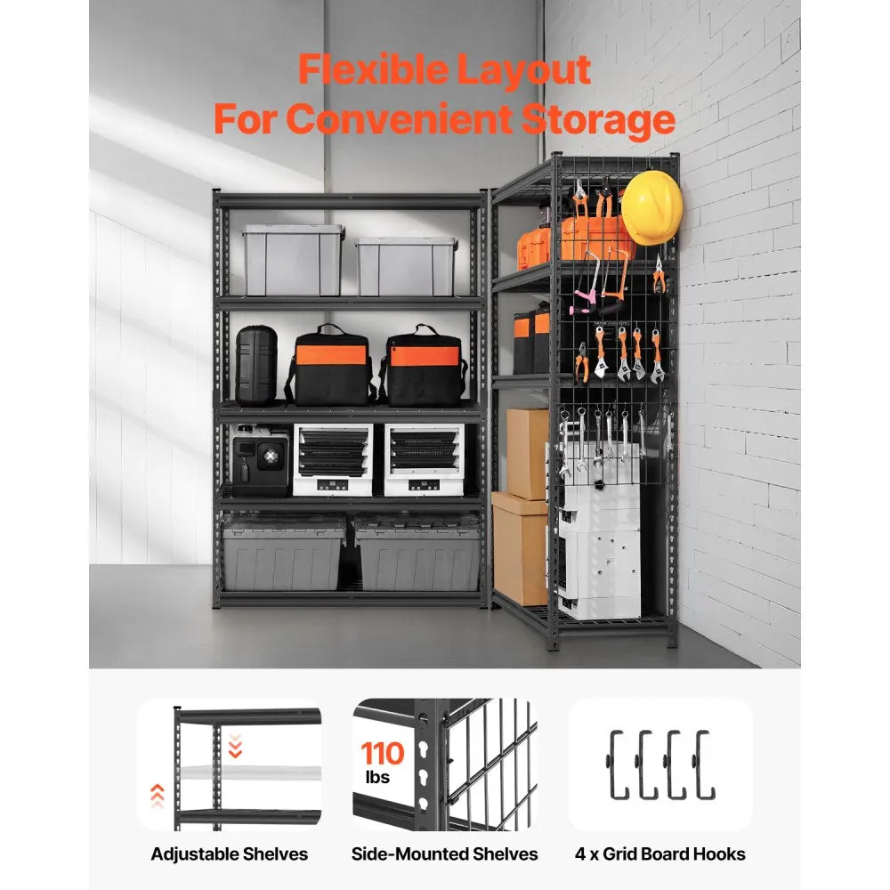 VEVOR Storage Shelves, 2500 lbs, 5 Tier Heavy Duty Garage Shelving, 18" D x 48" W x 72" H Adjustable Metal Shelves for Industrial Shelving Unit Utility Shelf, for Kitchen, Warehouse, Basement, Black