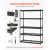 VEVOR Storage Shelves, 2500 lbs, 5 Tier Heavy Duty Garage Shelving, 18" D x 48" W x 72" H Adjustable Metal Shelves for Industrial Shelving Unit Utility Shelf, for Kitchen, Warehouse, Basement, Black