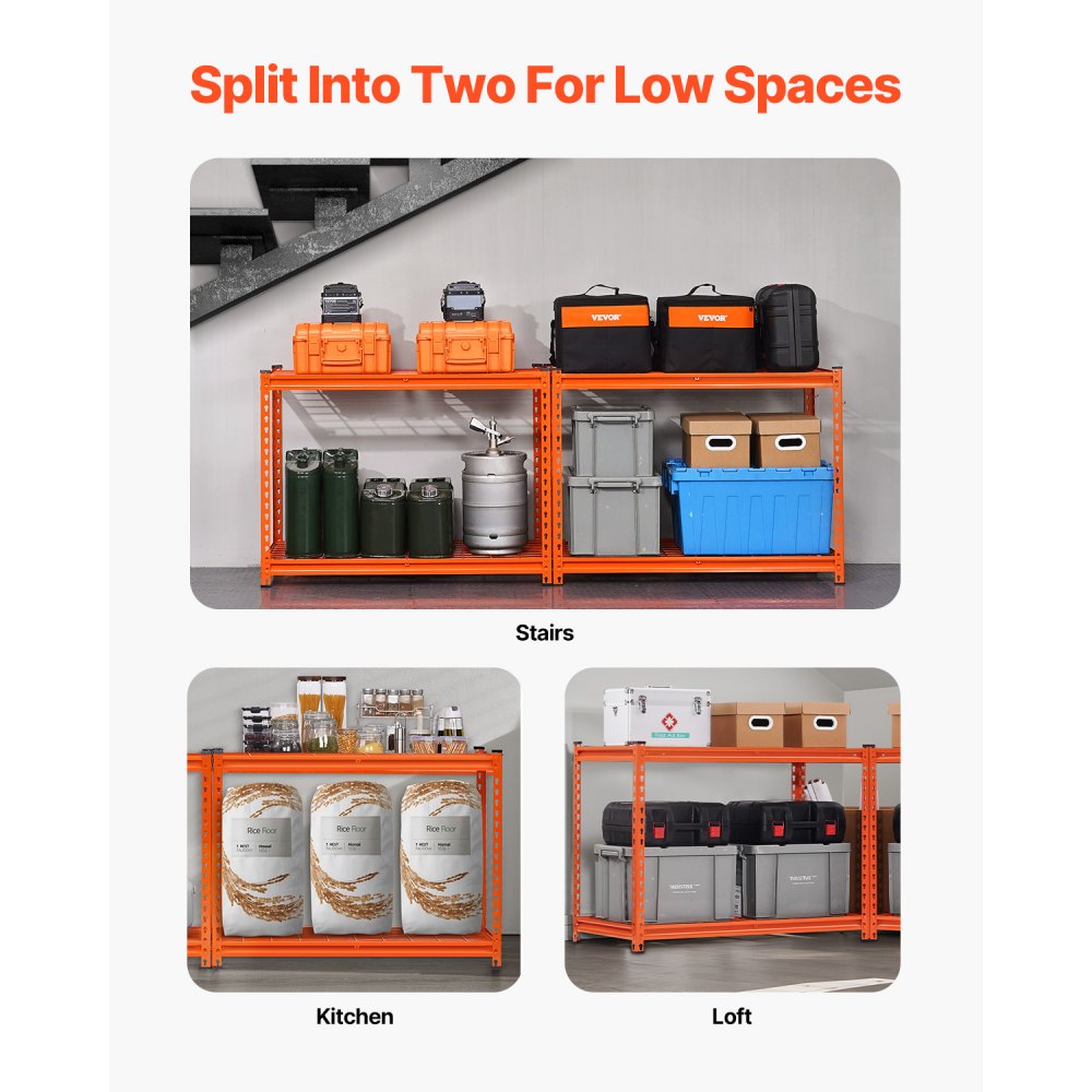 VEVOR Storage Shelves, 2400 lbs, 4 Tier Heavy Duty Garage Shelving, 20" D x 40" W x 60" H Adjustable Metal Shelves for Industrial Shelving Unit Utility Shelf, for Kitchen, Warehouse, Basement, Orange