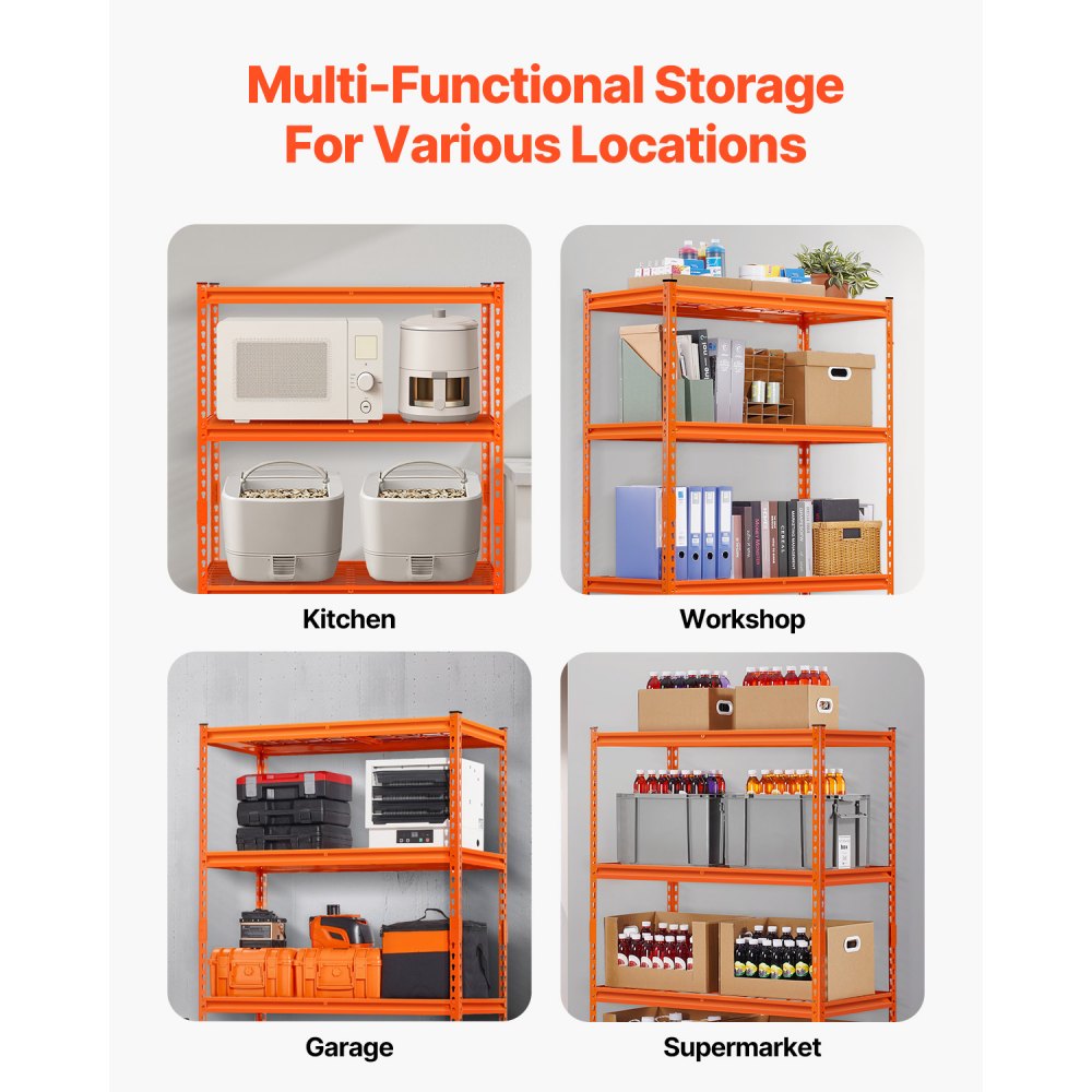 VEVOR Storage Shelves, 2400 lbs, 4 Tier Heavy Duty Garage Shelving, 20" D x 40" W x 60" H Adjustable Metal Shelves for Industrial Shelving Unit Utility Shelf, for Kitchen, Warehouse, Basement, Orange