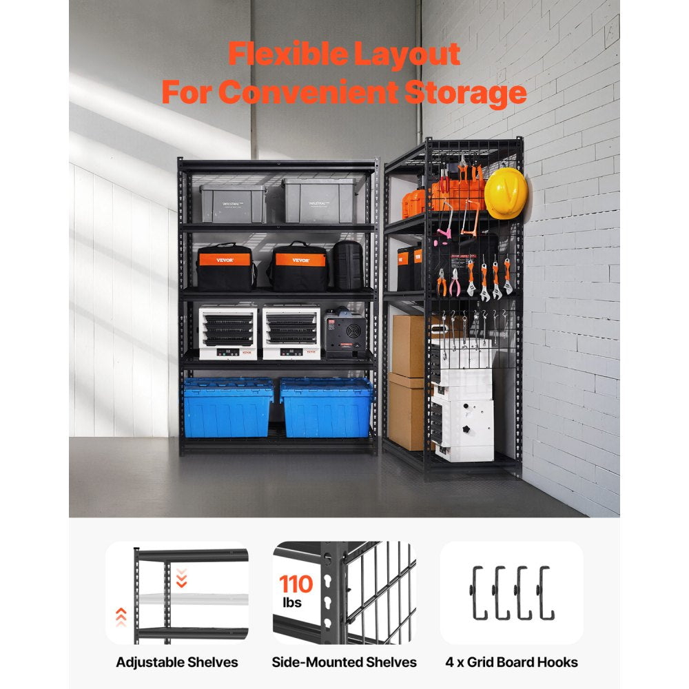 VEVOR Storage Shelves, 3000 lbs, 5 Tier Heavy Duty Garage Shelving, 20" D x 48" W x 72" H Adjustable Metal Shelves for Industrial Shelving Unit Utility Shelf, for Kitchen, Warehouse, Basement, Black