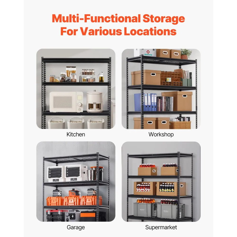 VEVOR Storage Shelves, 3000 lbs, 5 Tier Heavy Duty Garage Shelving, 24" D x 48" W x 72" H Adjustable Metal Shelves for Industrial Shelving Unit Utility Shelf, for Kitchen, Warehouse, Basement, Black