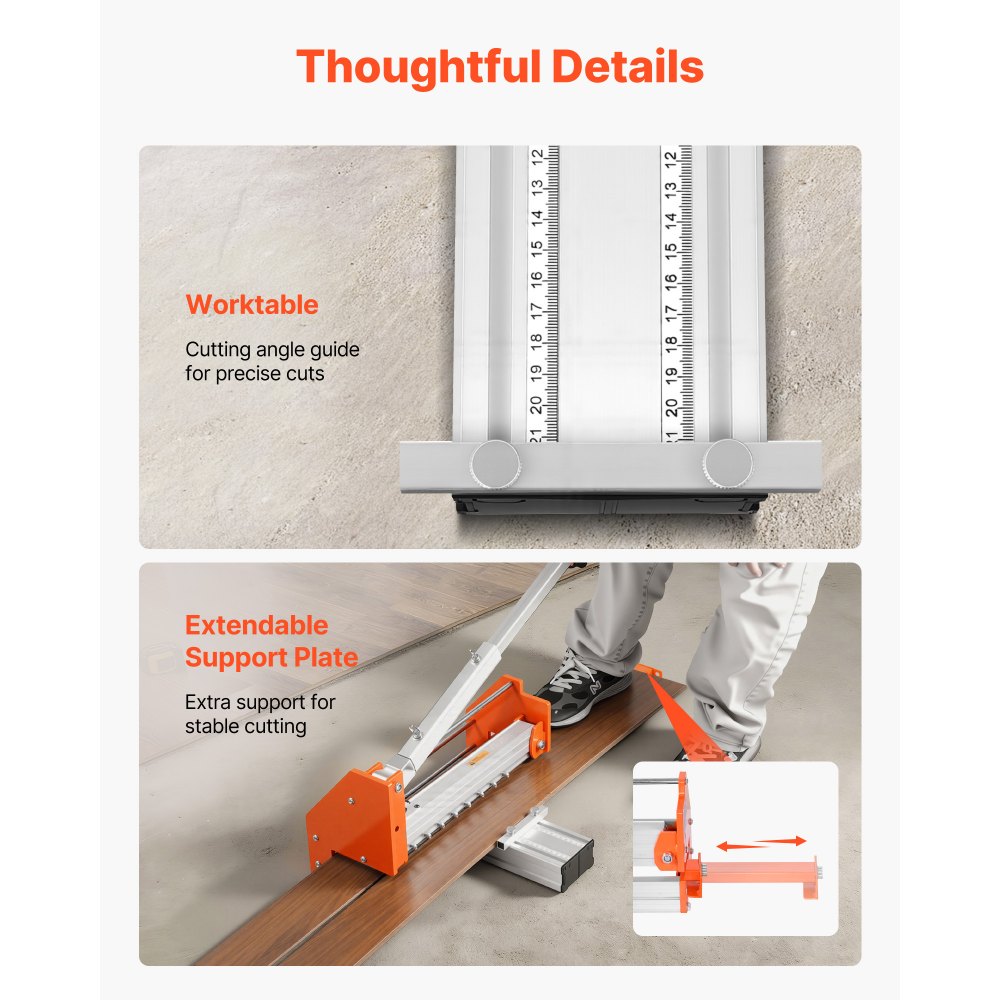 VEVOR 12 inch Vinyl Floor Cutter, 12mm Thick Laminate Flooring Cutter with Upgraded Labor-Saving Aluminum-Alloy Lever, Telescoping Support Plate, Cuts Certain Engineered Wood, LVT, VCT, SPC, LVP, WPC