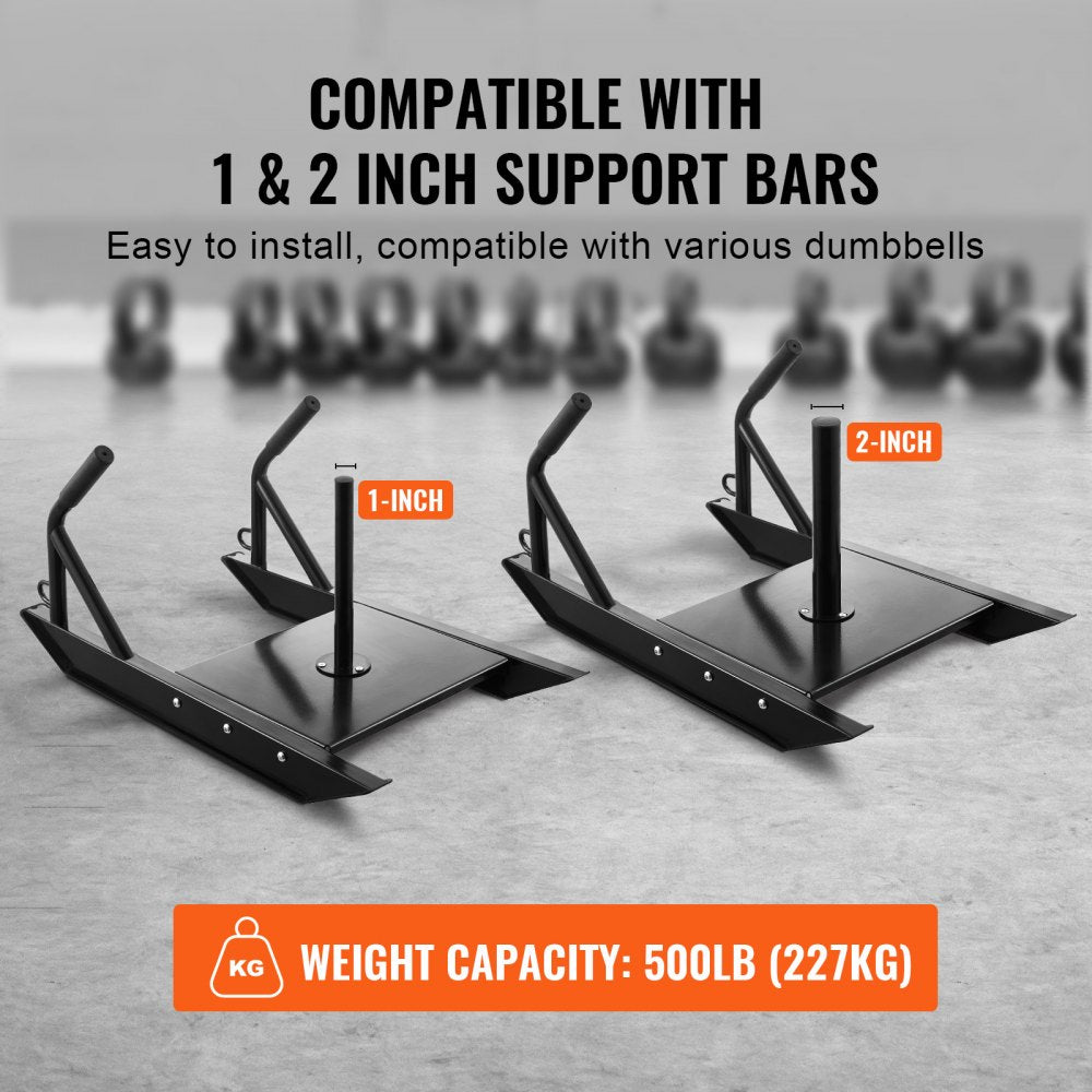 VEVOR Weight Training Pull Sled, Fitness Strength Speed Training Sled with Handle, Steel Power Sled Workout Equipment for Athletic Exercise & Speed Improvement, Suitable for 1"&2" Weight Plate, Black