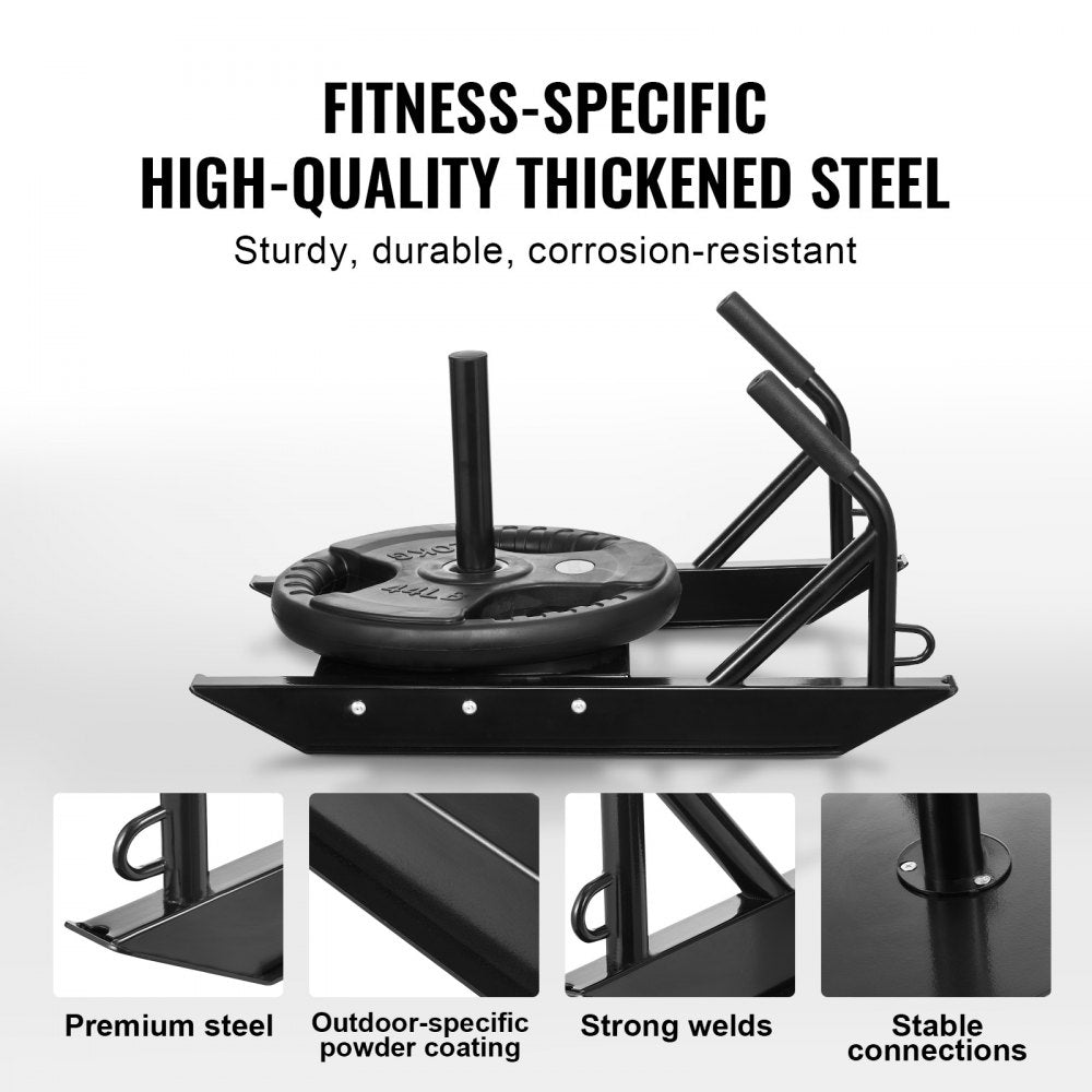 VEVOR Weight Training Pull Sled, Fitness Strength Speed Training Sled with Handle, Steel Power Sled Workout Equipment for Athletic Exercise & Speed Improvement, Suitable for 1"&2" Weight Plate, Black