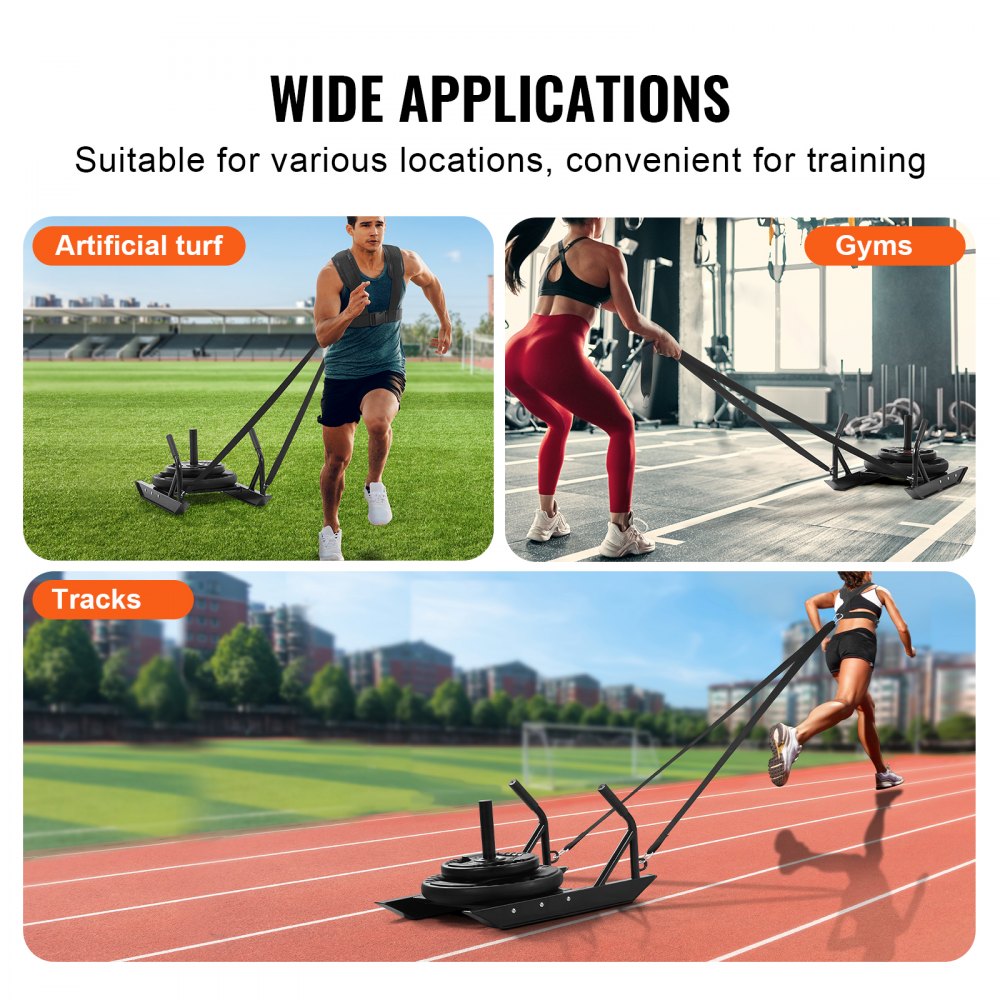 VEVOR Weight Training Pull Sled, Fitness Strength Speed Training Sled with Handle, Steel Power Sled Workout Equipment for Athletic Exercise & Speed Improvement, Suitable for 1"&2" Weight Plate, Black