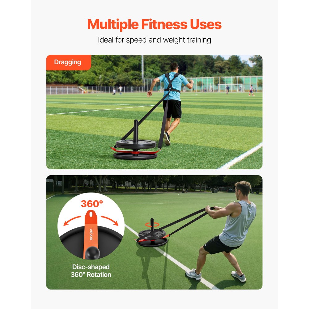 VEVOR Weight Sled, Steel Power Sled, Fitness Strength Training Sleds for Athletic Exercise Speed Improvement, Workout Fitness Equipment with Harness, Compatible with 2 in Weight Plate, Orange & Black
