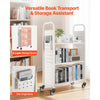 VEVOR Rolling Library Book Cart, 330 lbs Capacity, 30.3 x 15 x 48.0-Inch Library Cart, Single Sided L-Shaped Shelves with 3-Inch Lockable Wheels, Book Truck for Home Shelves Office and School, White