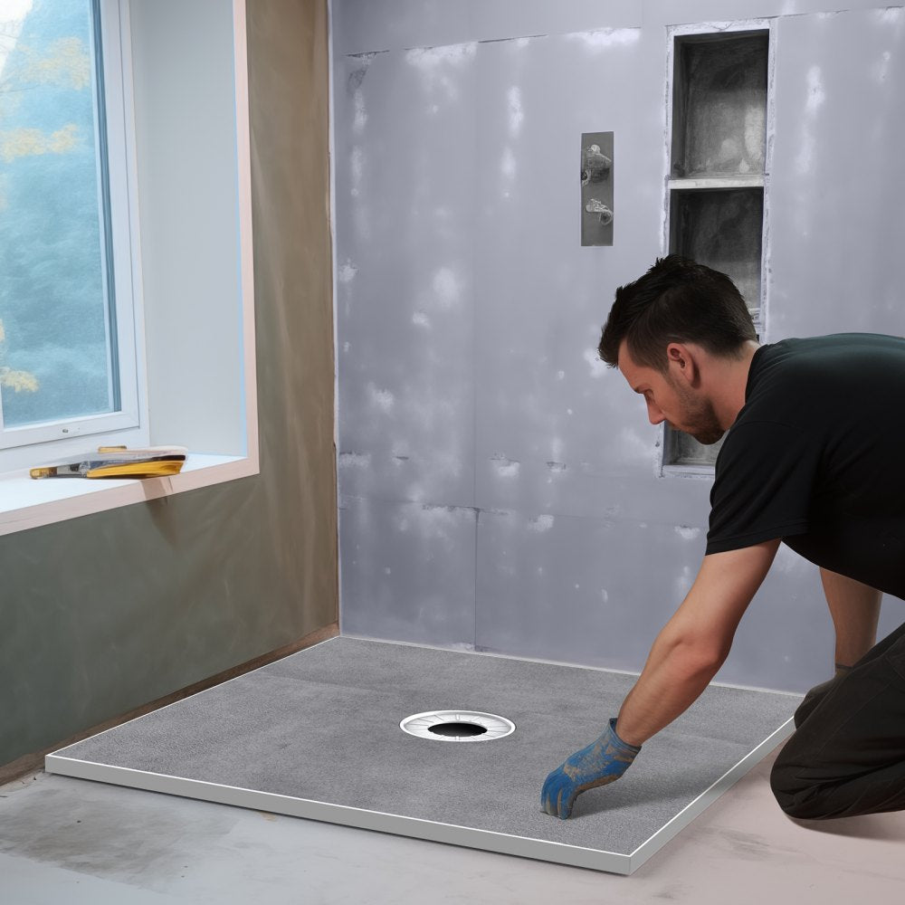 VEVOR Shower Curb Kit, 60"x38" Shower Pan Kit with 6.3" Central Drain, Lightweight EPS Shower Installation Kits with 2 Waterproof Cloths, Shower Pan Slope Sticks Fit for Bathroom
