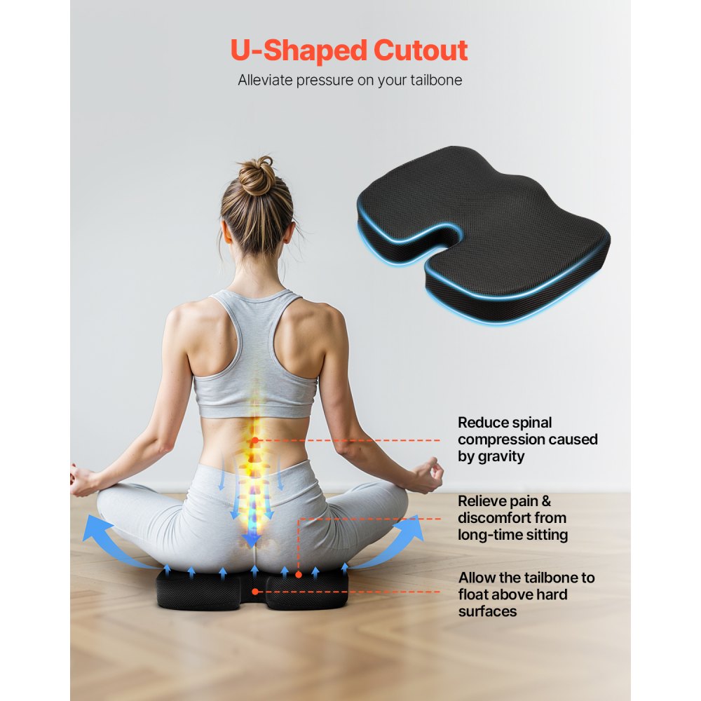 VEVOR Seat Cushion, Memory Foam Seat Chair Cushion for Pressure Relief, Soft & Breathable Wheelchair Seat Pad with Removable Cover for Travel, Office, Car, Airplane - Lightweight and Portable