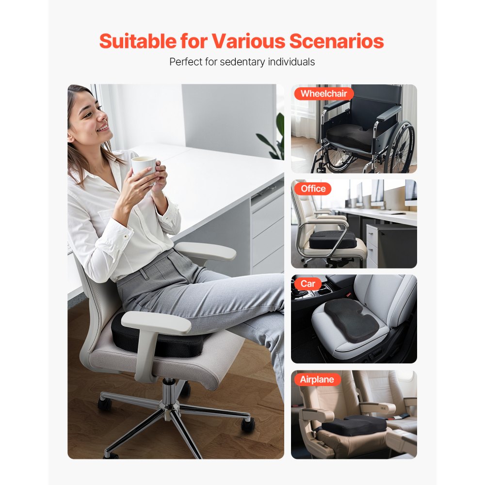 VEVOR Seat Cushion, Memory Foam Seat Chair Cushion for Pressure Relief, Soft & Breathable Wheelchair Seat Pad with Removable Cover for Travel, Office, Car, Airplane - Lightweight and Portable