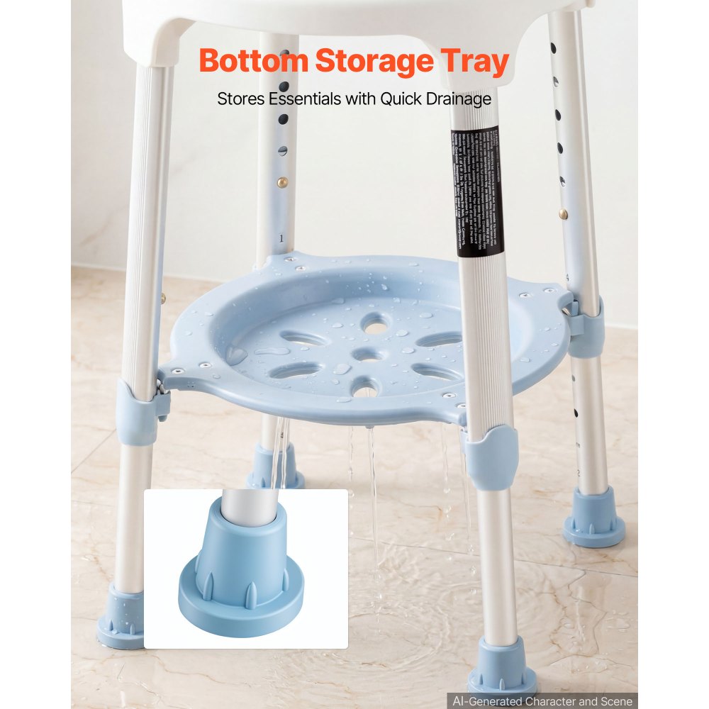 VEVOR Swivel Shower Chair 360 Degree, Height Adjustable Bath Seat for Inside Showers or Tubs, Non-Slip Rotating Bathtub Stool with Storage Tray for Elderly Disabled Injured, 350LBS Capacity