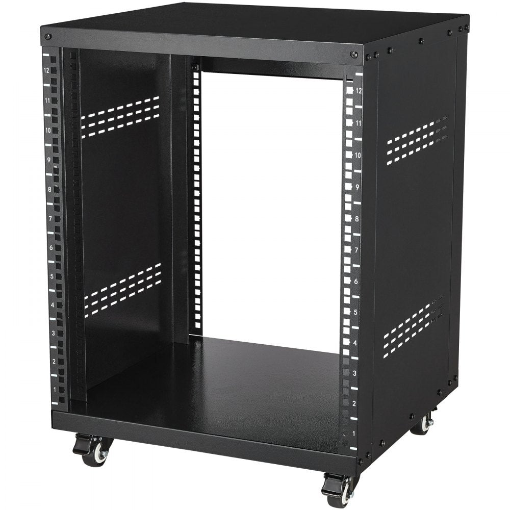 VEVOR 12U AV Rack Stand, 300 lbs Capacity, Network Stereo Recording Studio Rack with Lockable Caster Wheels Round & Square Holes, Special Vents for 19" Audio Video Musical & IT Equipment Mounting