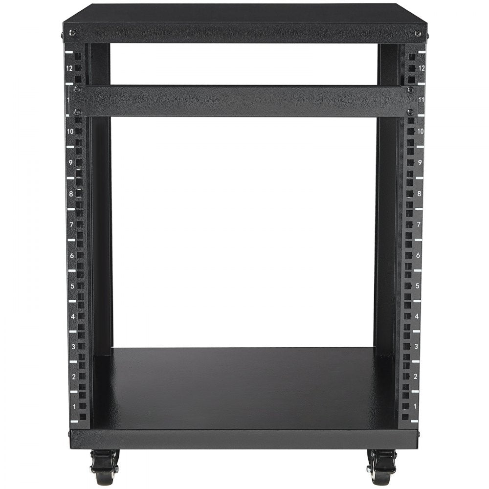VEVOR 12U AV Rack Stand, 300 lbs Capacity, Network Stereo Recording Studio Rack with Lockable Caster Wheels Round & Square Holes, Special Vents for 19" Audio Video Musical & IT Equipment Mounting