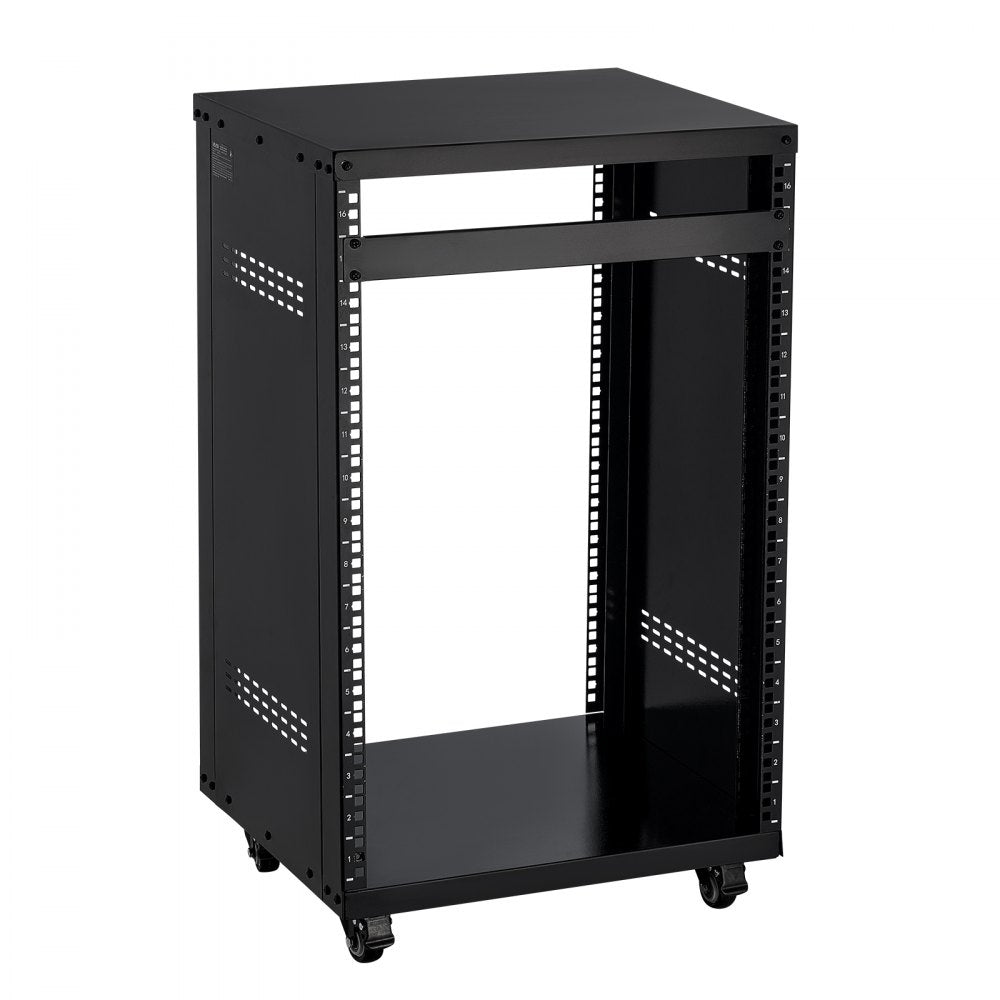 VEVOR 16U AV Rack, 200 lbs Max Capacity, Home Recording Studio Rack with Lockable Caster Wheels, Open Frame Server Cabinet, Special Vent Design, for 19-Inch Audio Video Musical & IT Equipment Mounting