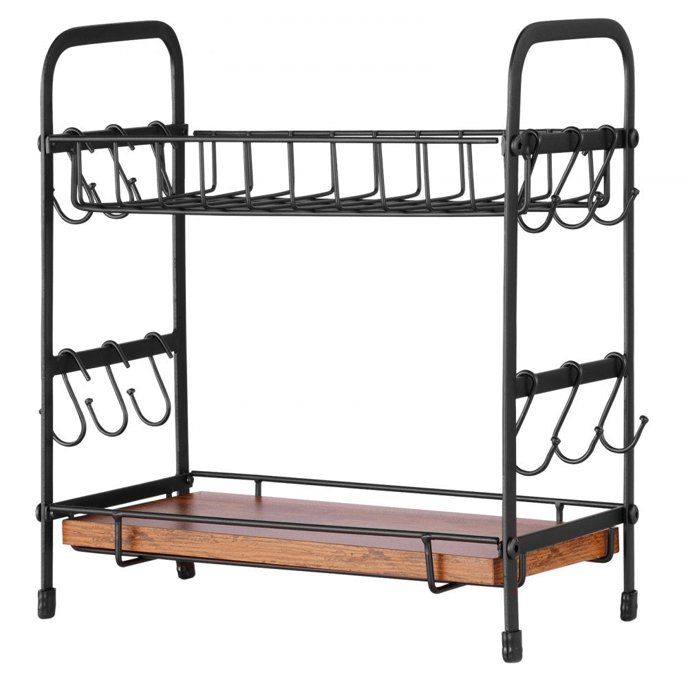 VEVOR 2 Tier Coffee Bar Organizer for Countertop, Multifunctional Mug Holder and Coffee Station, 12 Movable Hooks and 2 Shelves for Coffee Accessories Storage and Display, Home Office (Matte Black)