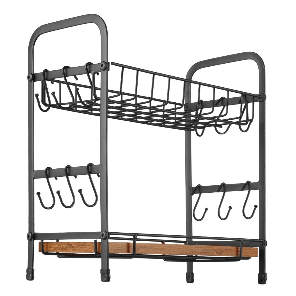 VEVOR 2 Tier Coffee Bar Organizer for Countertop, Multifunctional Mug Holder and Coffee Station, 12 Movable Hooks and 2 Shelves for Coffee Accessories Storage and Display, Home Office (Matte Black)