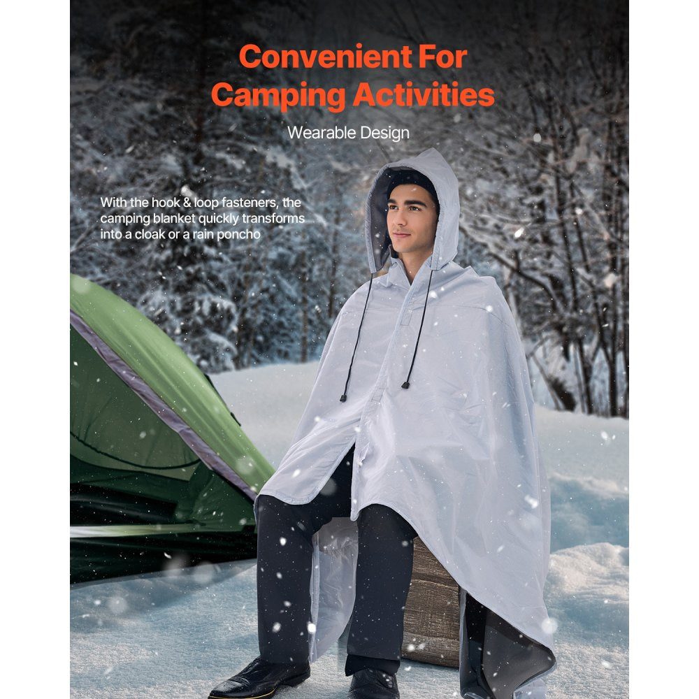 VEVOR Camping Blanket, Large Warm Wearable Stadium Blanket, Waterproof & Windproof, Polyester Fleece, Flame Retardant, Great for Outdoors, Picnics, Hiking, Sports Events, Travel, 79" x 59", Light Grey