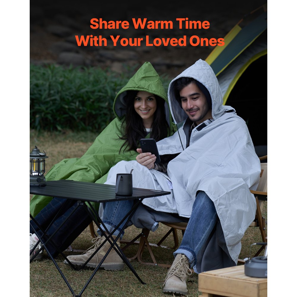 VEVOR Camping Blanket, Large Warm Wearable Stadium Blanket, Waterproof & Windproof, Polyester Fleece, Flame Retardant, Great for Outdoors, Picnics, Hiking, Sports Events, Travel, 79" x 59", Light Grey