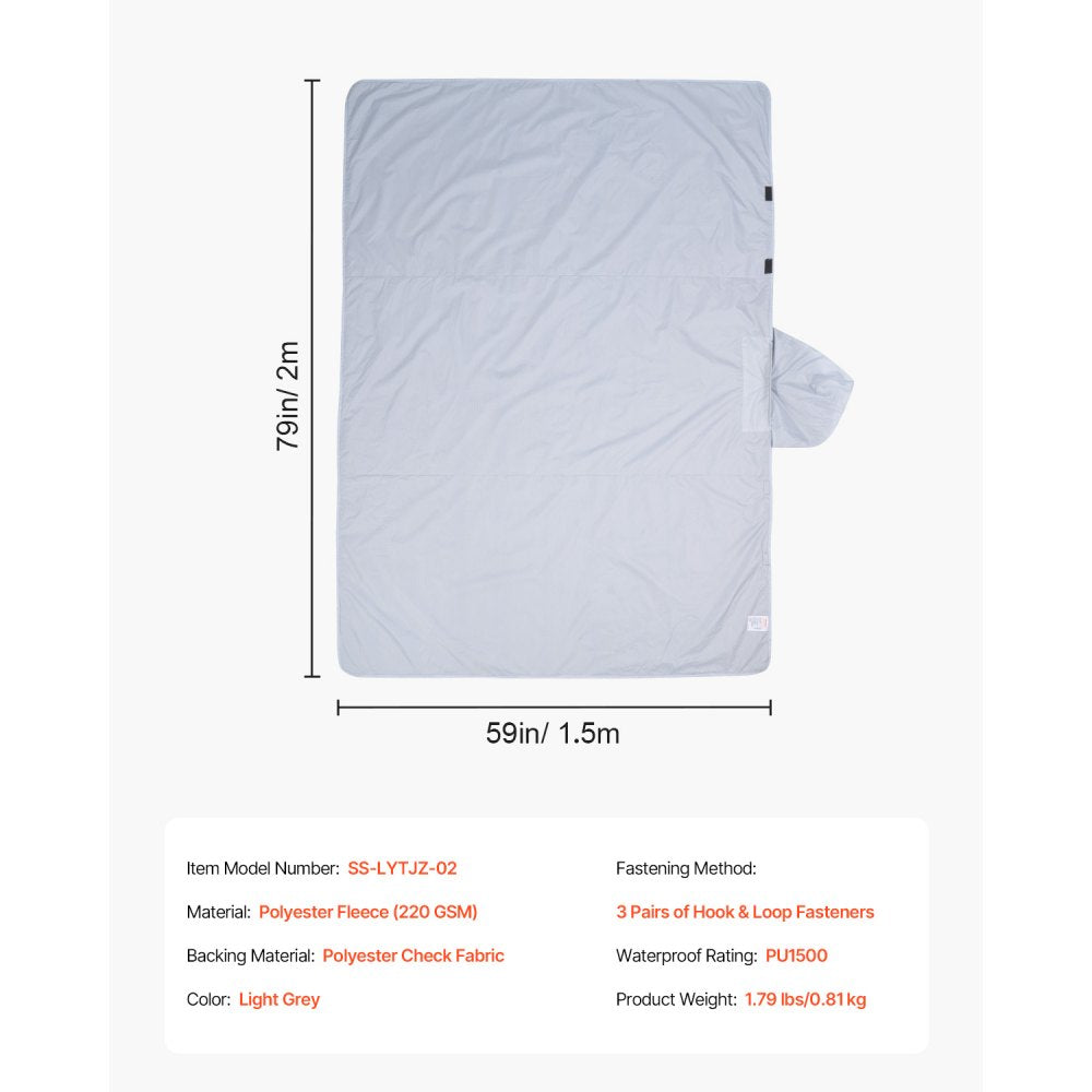 VEVOR Camping Blanket, Large Warm Wearable Stadium Blanket, Waterproof & Windproof, Polyester Fleece, Flame Retardant, Great for Outdoors, Picnics, Hiking, Sports Events, Travel, 79" x 59", Light Grey