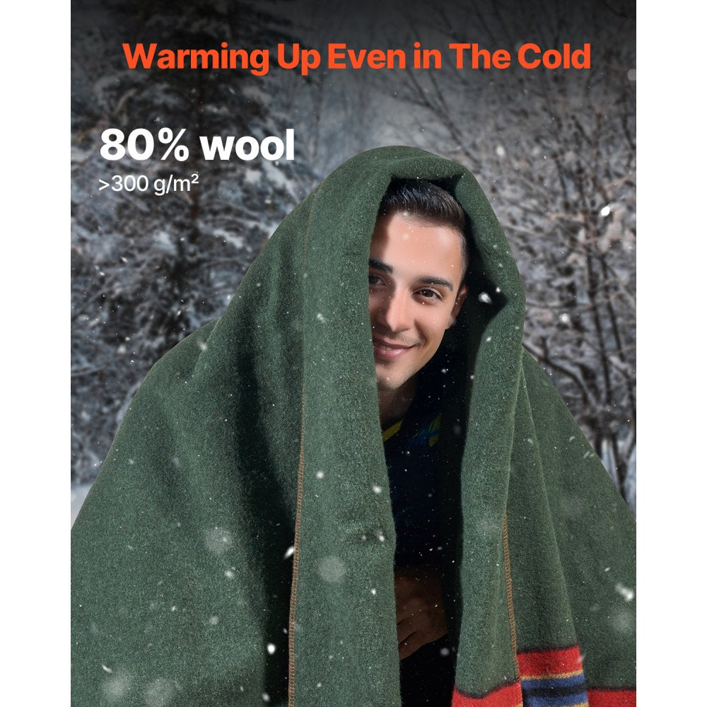 VEVOR Wool Camping Blanket, Large Warm Stadium Blanket, Waterproof & Windproof, Flame Retardant, Great for Outdoors, Picnics, Hiking, Sports Events, Travel, 64" x 88" (80% Wool), Texture Multicolor