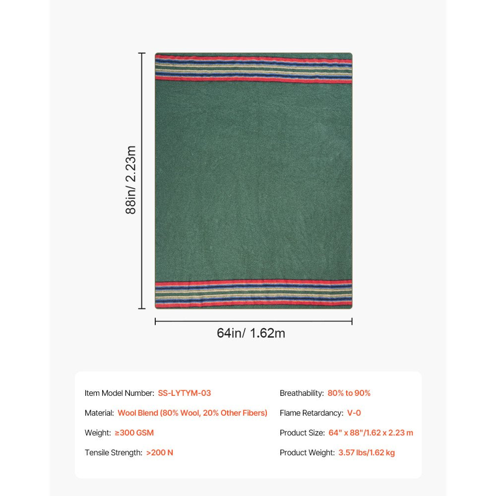 VEVOR Wool Camping Blanket, Large Warm Stadium Blanket, Waterproof & Windproof, Flame Retardant, Great for Outdoors, Picnics, Hiking, Sports Events, Travel, 64" x 88" (80% Wool), Texture Multicolor
