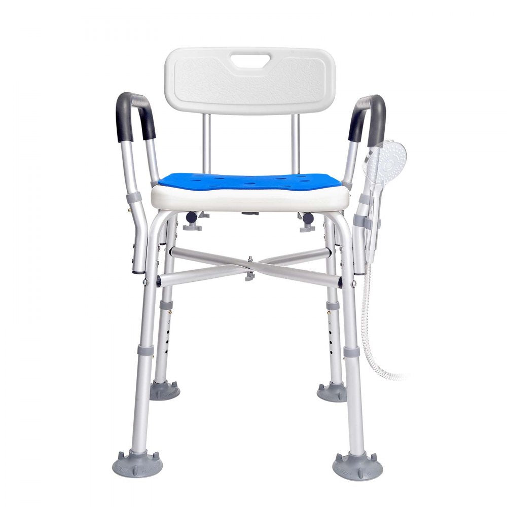 VEVOR Shower Chair Seat with Padded Arms and Back, Shower Stool with Reinforced CrossBar, Adjustable Height Bench Bath Chair for Elderly Disabled, Shower Chair for Inside Shower Bathtub, 400 lbs