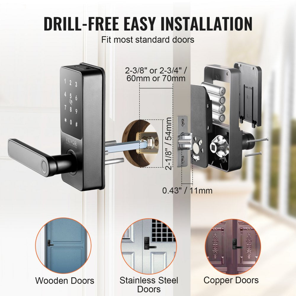 VEVOR Smart Lock, 5-in-1 Smart Door Knob, Fingerprint Deadbolt with App Control, Bluetooth Smart Lock, Keyless Entry Door Lock with Handle, Biometric Door Lock, Keypad Digital Door Lock for Front Door