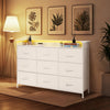 VEVOR 9 Drawer Dresser, Fabric Drawer Dresser with Fabric Bin, Storage Drawers with Sturdy Metal Frame, LED Lights & Built-in Outlet, Fabric Storage Tower for Bedroom, Hallway, White