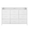 VEVOR 9 Drawer Dresser, Fabric Drawer Dresser with Fabric Bin, Storage Drawers with Sturdy Metal Frame, LED Lights & Built-in Outlet, Fabric Storage Tower for Bedroom, Hallway, White