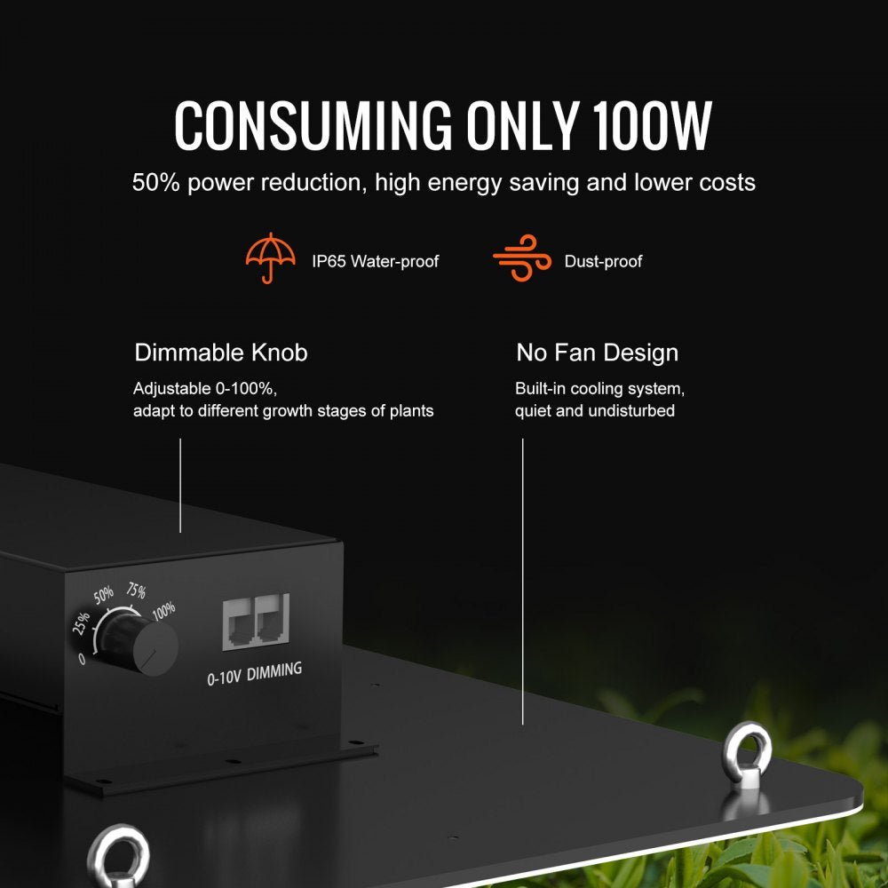 VEVOR LED Growth Illumination, 200W Full Spectrum Adjustable, Efficient Samsung 2B1B Diodes Light for Indoor Seedling, Vegetation and Flowering in Greenhouses, Daisy Chain Compatible for 1.2x2.4/3x3 f