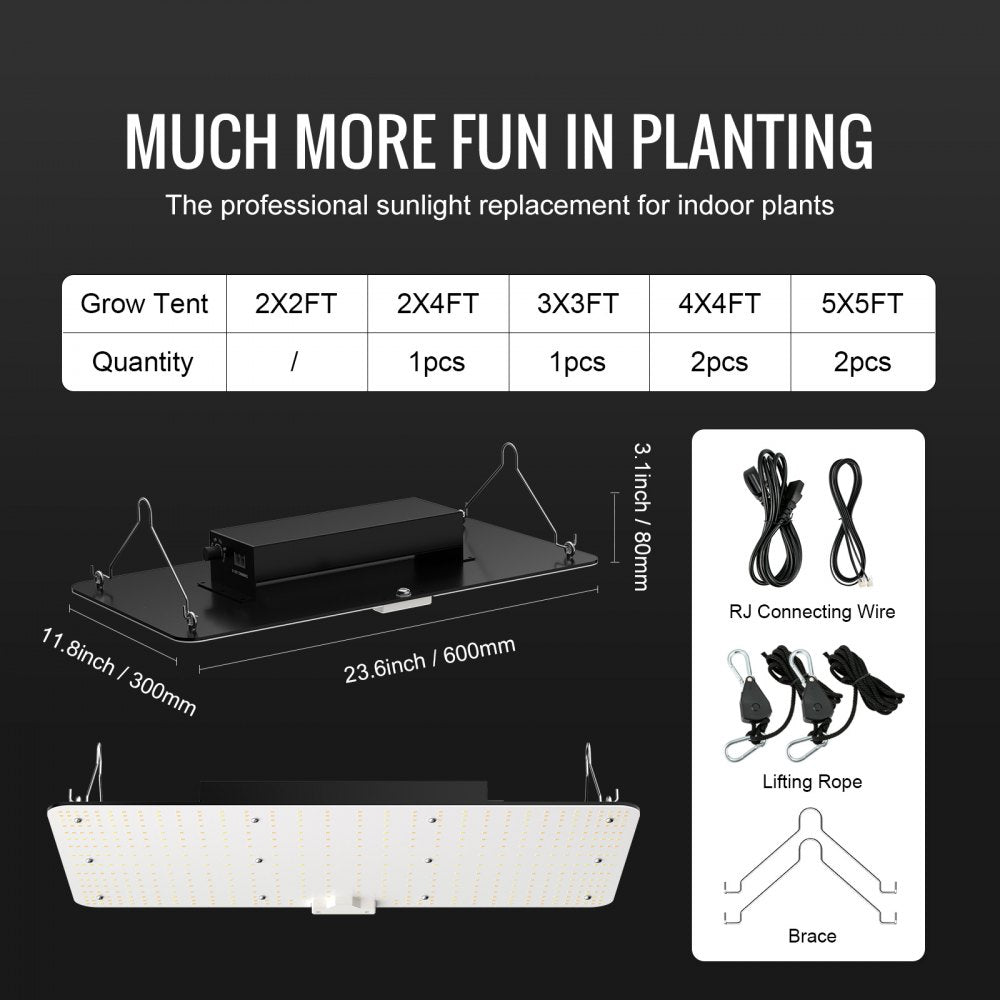 VEVOR LED Growth Illumination, 200W Full Spectrum Adjustable, Efficient Samsung 2B1B Diodes Light for Indoor Seedling, Vegetation and Flowering in Greenhouses, Daisy Chain Compatible for 1.2x2.4/3x3 f