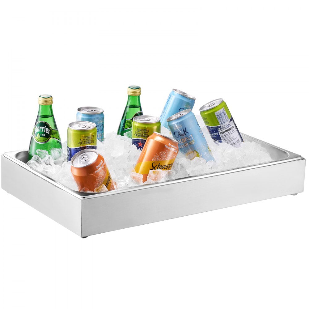 VEVOR Countertop Food Serving Display Container, 1 x 1 Pan Stainless Steel Food Serving Tray, Buffet Condiment Dispenser Display Rack with Clear Lid & 3 Ice Trays, for Restaurant Hotel Kitchen Party